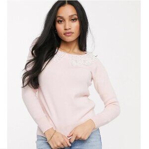 River Island Petite Lace Collar detail Sweater in Pale Pink size 0